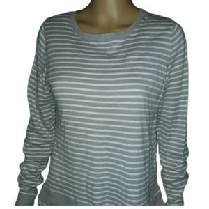 LOFT Sweater Stripes Attached Shirt Gray White Womens Size Medium